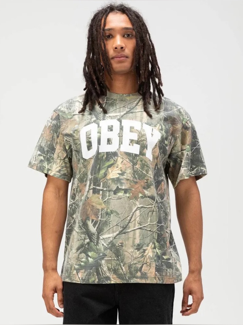 OBEY Bounce Leaf Camo Graphic Crew Tee Shirt Camo Pattern Logo Graphic Men’s L
